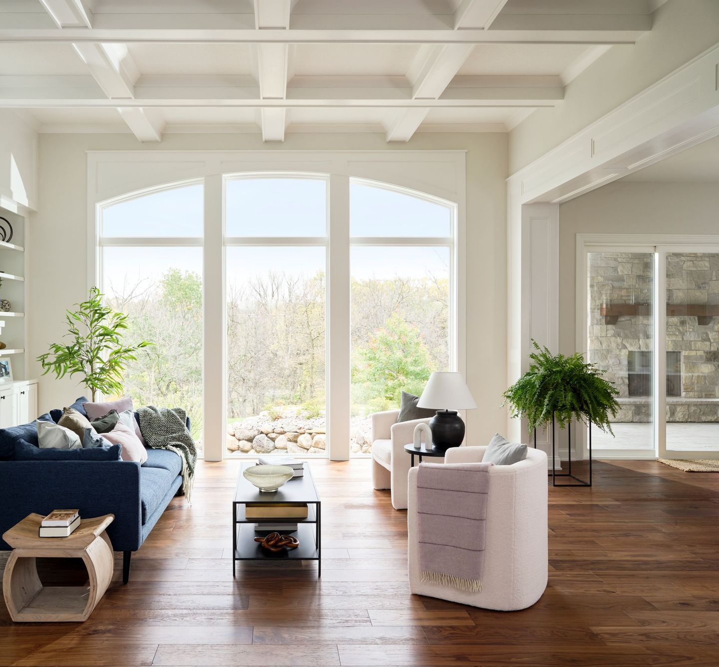 Bright living room with new arched windows